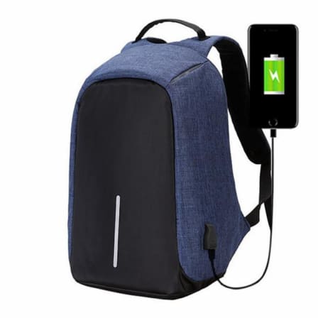 Anti-theft Travel Backpack Laptop School Bag with USB Charging Port - Navy Blue