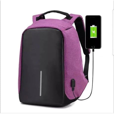 Anti-theft Travel Backpack Laptop School Bag with USB Charging Port - Purple