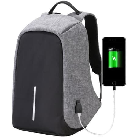 Anti-theft Travel Backpack Laptop School Bag with USB Charging Port - Grey