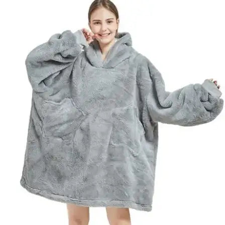 Unisex Oversized Plush Hoodie Blanket - Grey