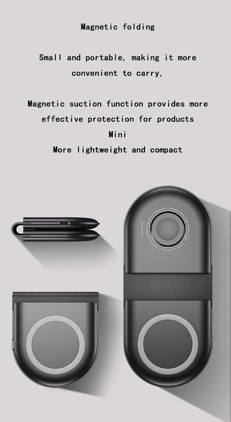 Three in one foldable wireless charger - Black