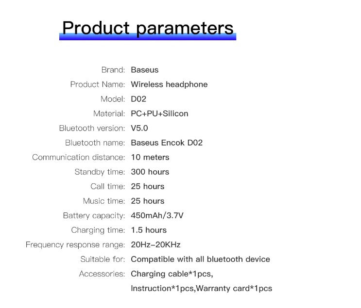 Baseus D02 Wireless Headphone Bluetooth 5.0 - White