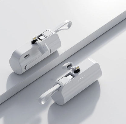 8000Mah Mini Power Bank With Lightning Pin And Type C Cable - White