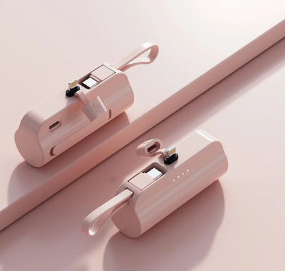 8000Mah Mini Power Bank With Lightning Pin And Type C Cable - Pink