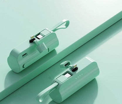 8000Mah Mini Power Bank With Lightning Pin And Type C Cable - Green