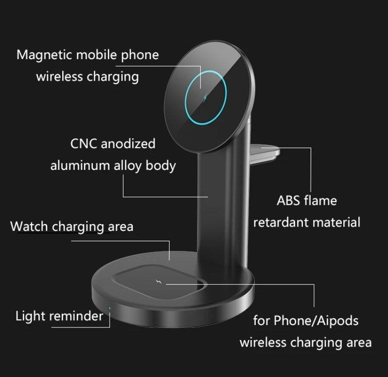 Magsafe Magnetic 3 in 1 Wireless Charger Stand 15W with Type - C cable