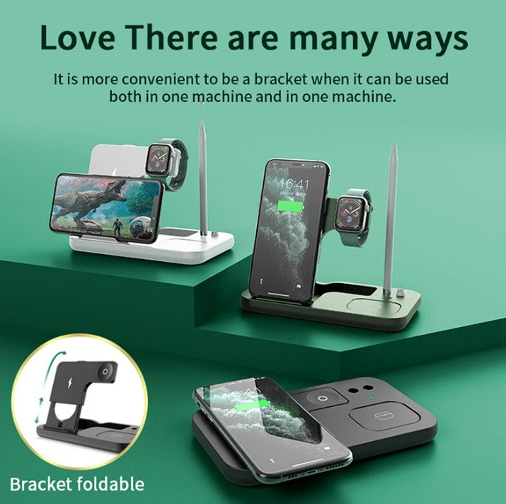 15W Fast Charge 4 In 1 QI Wireless Charger Dock Station - Black