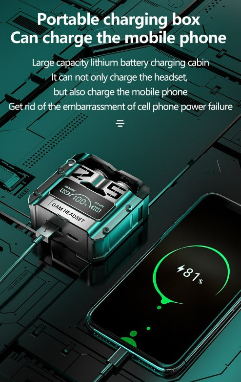 M25 Wireless Binaural TWS 5.2 Power Bank Bluetooth Gaming Headset New Style