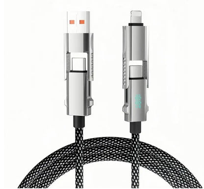 4 in 1 LED Display Multi Charger Cable - Dual USB C/USB A/Lightning Fast Charging Cable - 65W